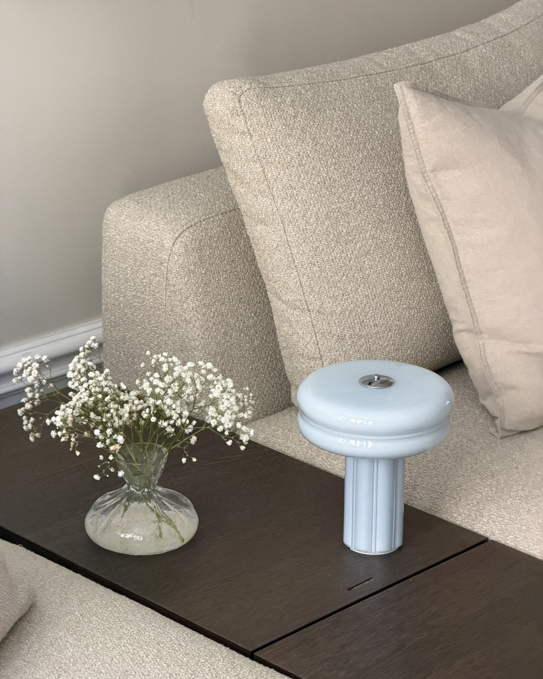 The Affiné Portable Lamp in Powder Blue.