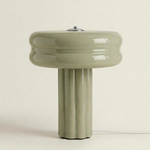 The Affiné Table Lamp in Sage Green with textile cable – hand-blown glass.